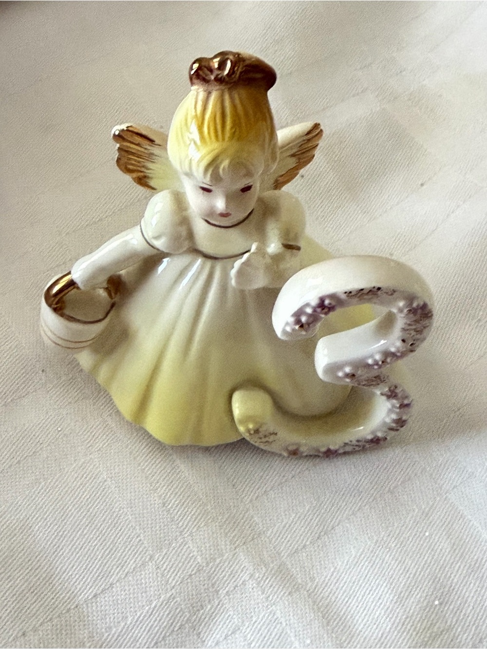 Vintage Josef Porcelain Angel Figurine with Number 3 Accent